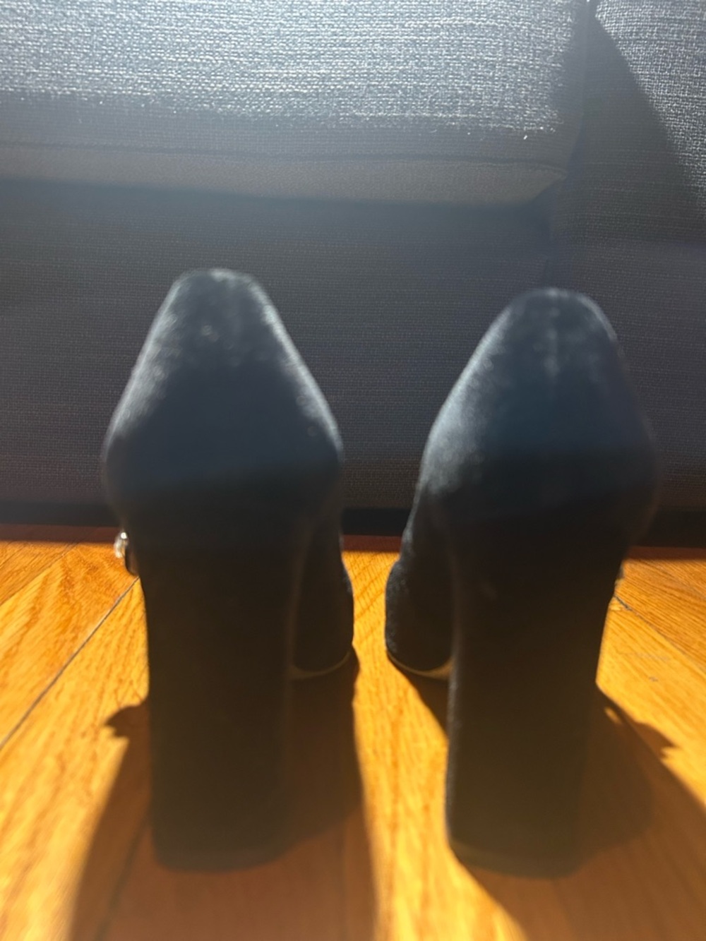 J.Crew Black Velvet Mary Jane Block Heels | Crystal Jewel Buckle | Made in Italy - Picture 5 of 6